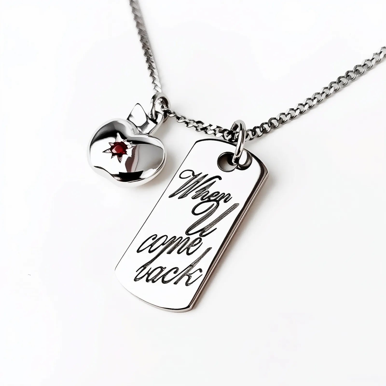 LAD Caleb When U Come Back Dog Tag & Apple Pendants Necklace