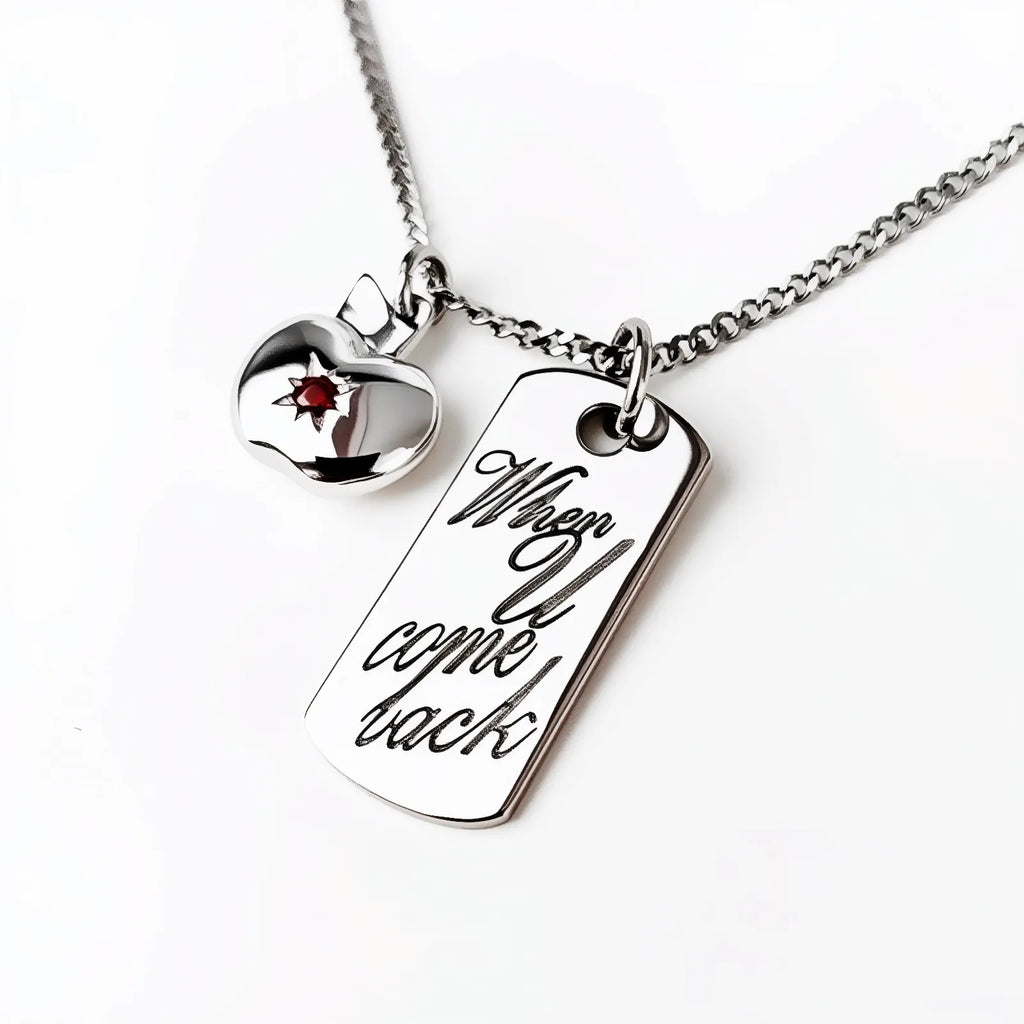 LAD Caleb When U Come Back Dog Tag & Apple Pendants Necklace