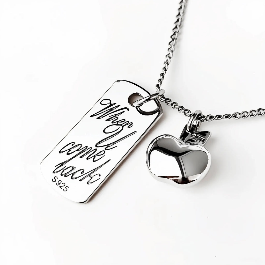LAD Caleb When U Come Back Dog Tag & Apple Pendants Necklace