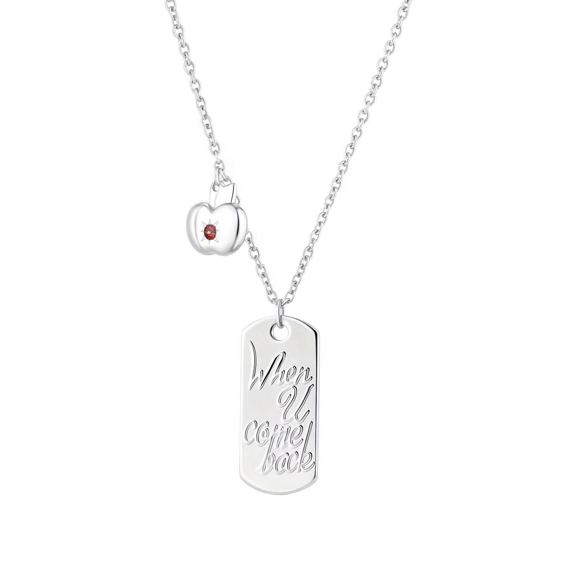 LAD Caleb When U Come Back Dog Tag & Apple Pendants Necklace