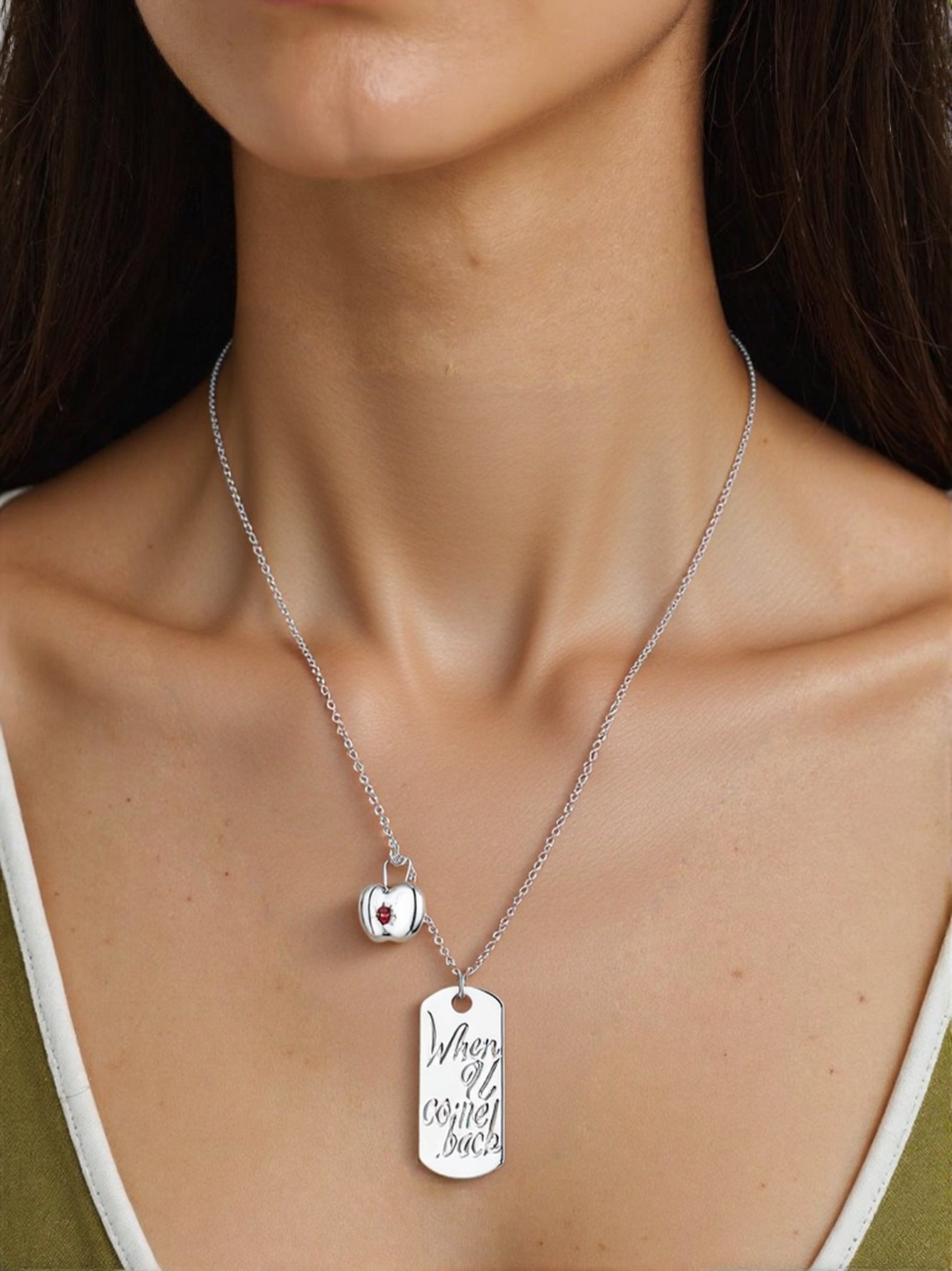 LAD Caleb When U Come Back Dog Tag & Apple Pendants Necklace