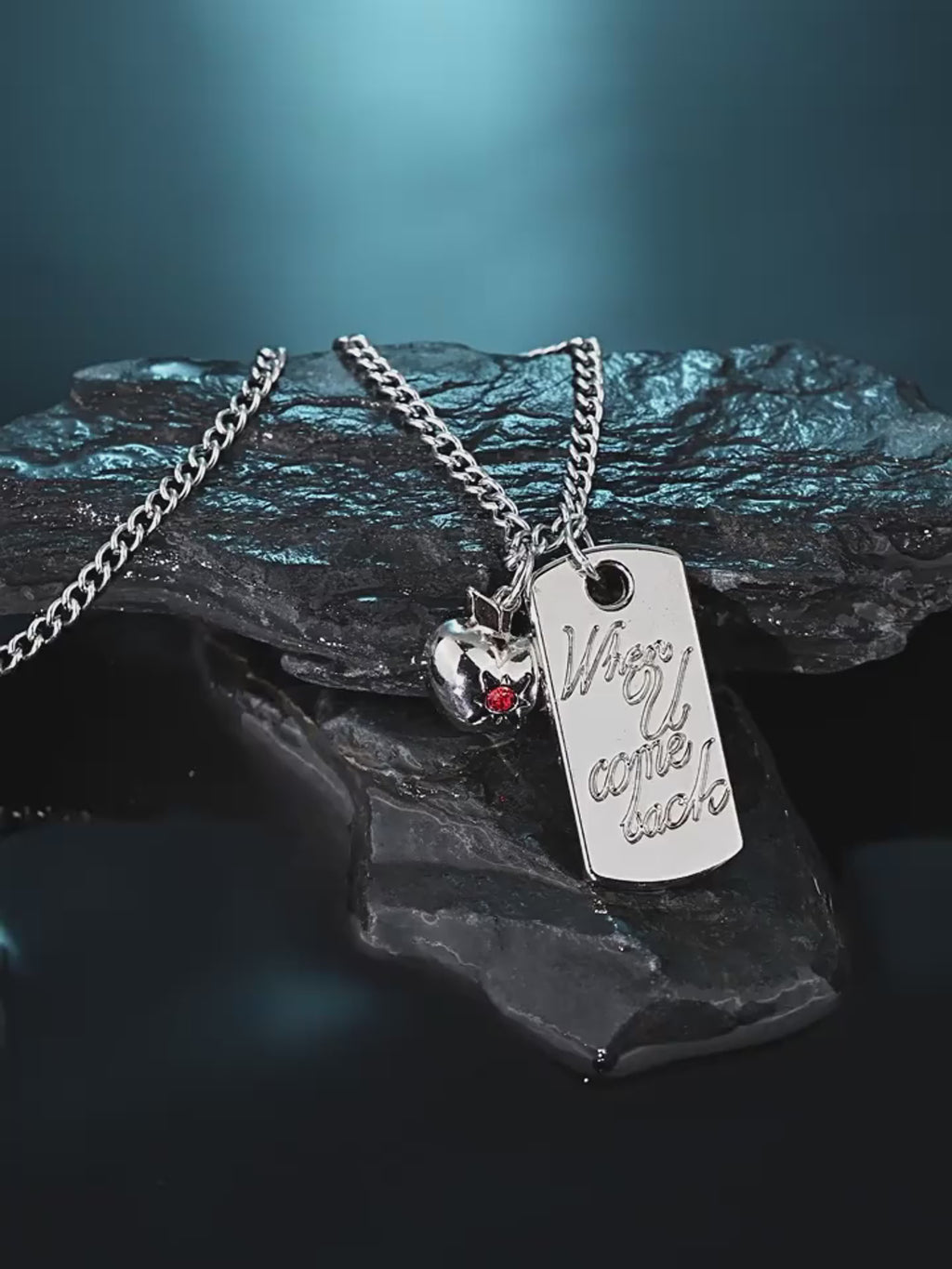 LAD Caleb When U Come Back Dog Tag & Apple Pendants Necklace
